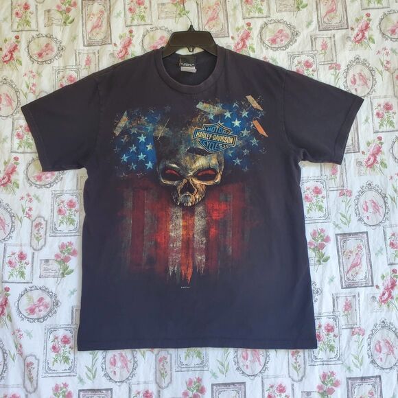 Vintage Harley Davidson T Shirt Tennessee Big Print USA Flag Skull Size Large - Picture 1 of 7